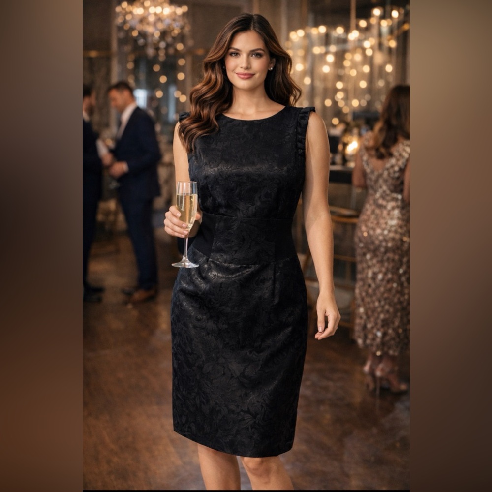 Antonio Melani Black Textured Cotton Silk Trim Mixed Media Sheath Dress 8